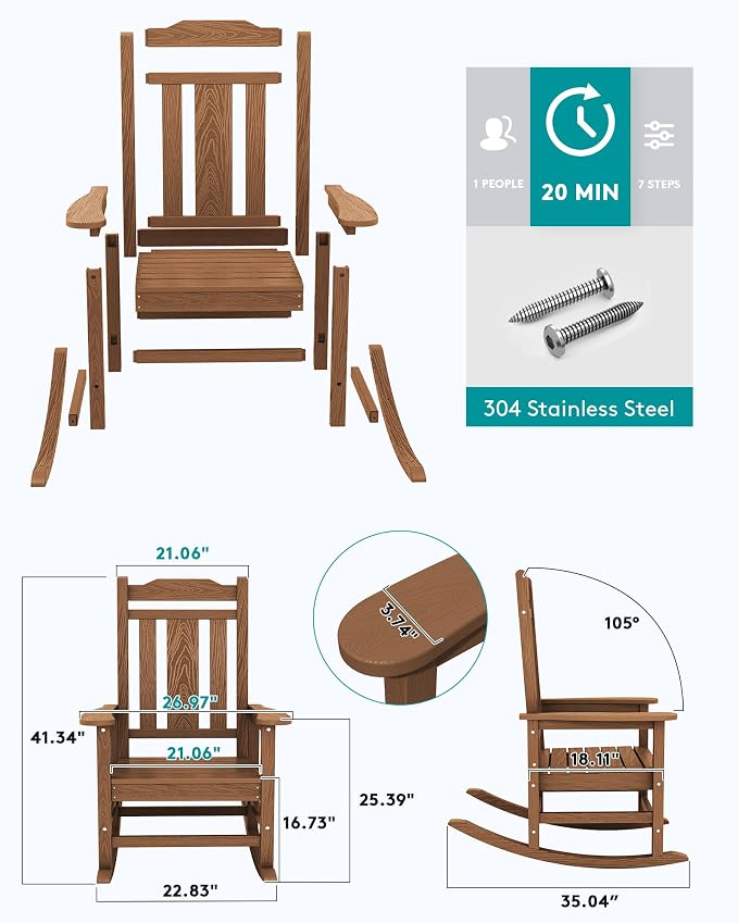 SERWALL Oversized Rocking Chair Set of 4 Outdoor, HDPE Outdoor Rocking Chair - Image 2