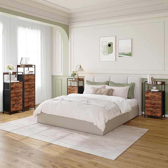 Somdot Nightstand with 3 Drawers, Dresser with Fabric Bins - Image 2