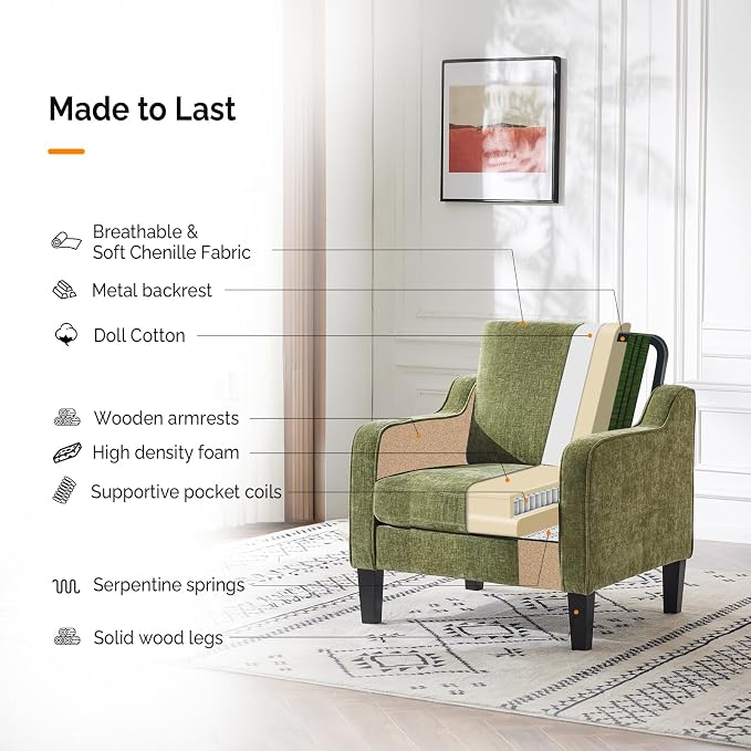 VINGLI Accent Chair for Living Room Chairs Olive Green Reading Chair for - Image 6