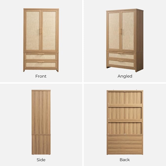 SICOTAS Rattan Armoire Wardrobe Closet Cabinet, Boho Large-Capacity Deep - Image 9