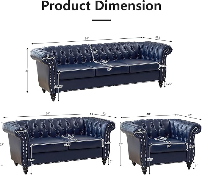 QHITTY 2 Piece Living Room Set, Sectional Chesterfield Sofa Chair Contemporary - Image 2