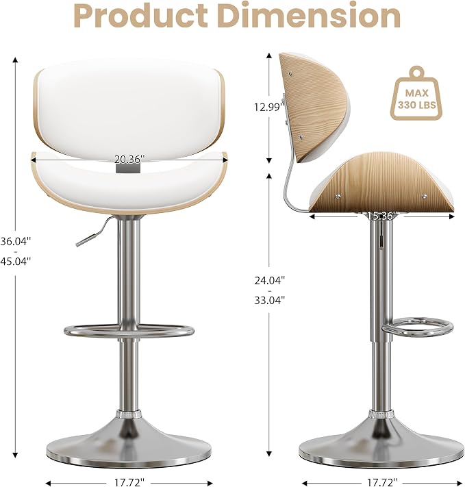 YaFiti Bar Stools Modern PU Leather Adjustable Swivel Barstools, Kitchen - Image 3