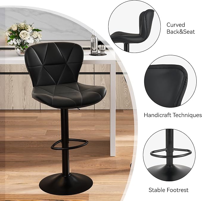 Nalupatio Modern Bar Stools Set of 4, Adjustable Faux Leather Upholstered - Image 4