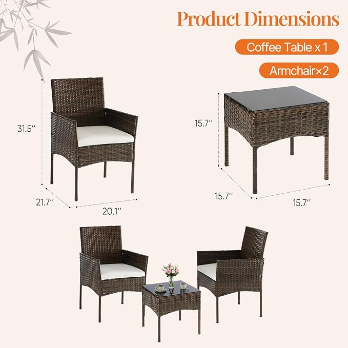 Sweetcrispy 3 Piece Patio Furniture Set, All-Weather Outdoor Wicker Bistro Set - Image 3