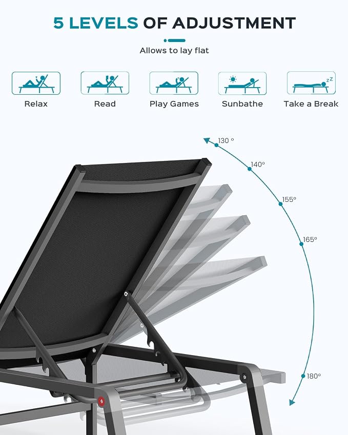 Patio Chaise Lounge Chair Set of 4, Foldable Lounge Chair - Image 7
