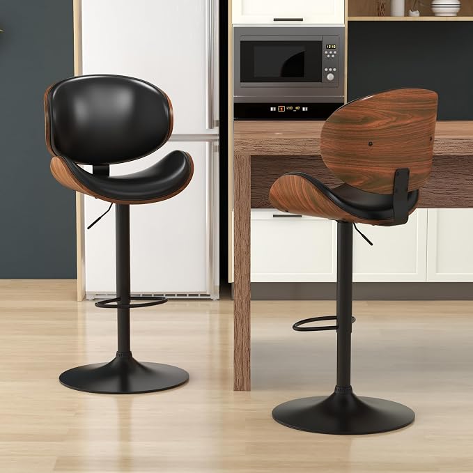 KCC Bar Stools Set of 4, Swivel Adjustable Height Barstools, PU Leather - Image 2