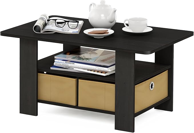 Furinno Coffee Table with Bins, Espresso/Brown by Furinno-FitsYourSpaceFitsYourBudget