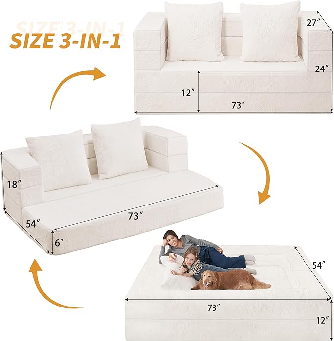 Futon Sofa Bed with Pillow, 3-in-1 Sleeper Sofa Bed with Removable Cover - Image 3