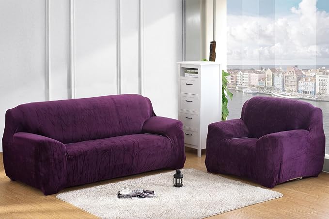 vctops 4 Seater Velvet Plush Stretch Sofa Slipcover 1-Piece Sofa Cover - Image 2