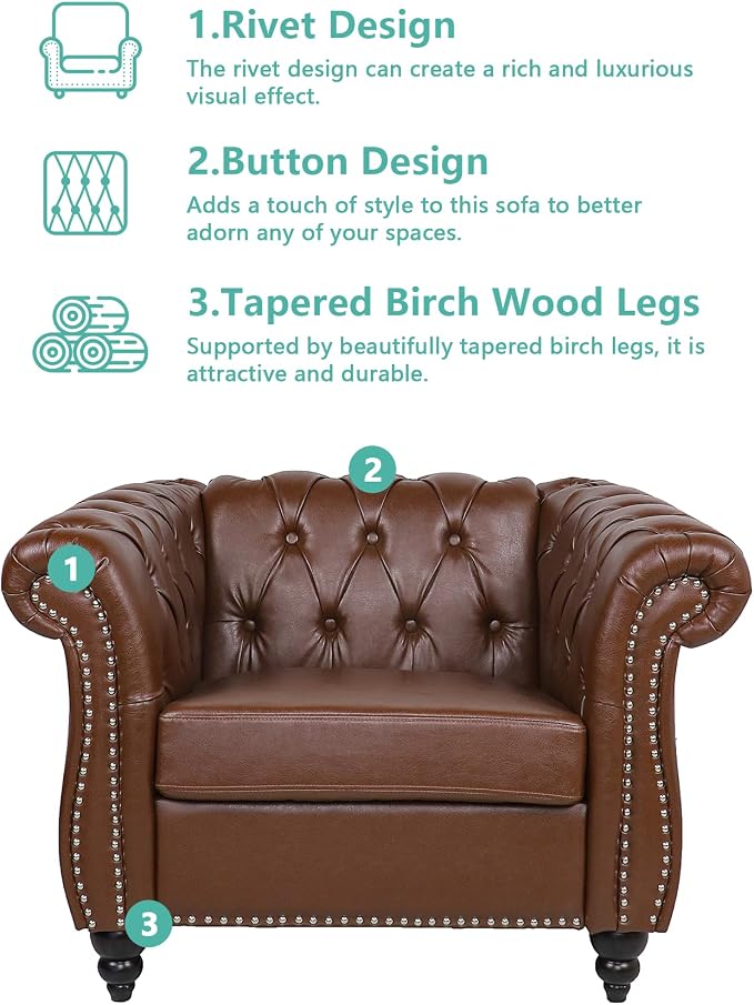 QHITTY 2 Piece Living Room Set, Sectional Chesterfield Sofa Chair Contemporary - Image 4