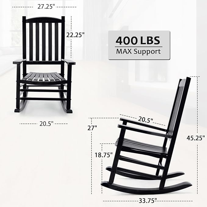 Hupmad Wooden Rocking Chair Outdoor Oversized Porch Rocker Chair, Patio Wooden - Image 3