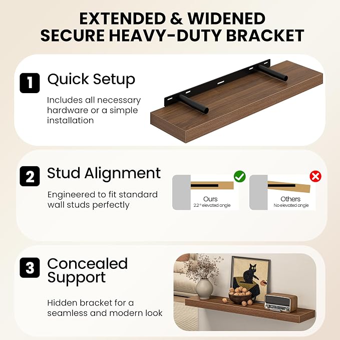 Fun Memories Floating Shelves for Wall, 72 Inch Long Set of 2 Rustic Wood Wall - Image 5