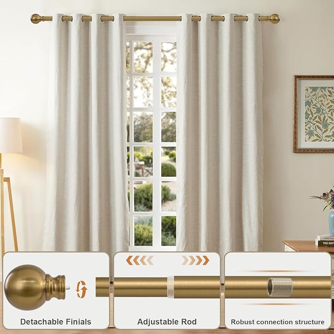 Warm Gold Long Curtain Rods for Windows 66 to 120 Inch 1" Diameter Adjustable - Image 3