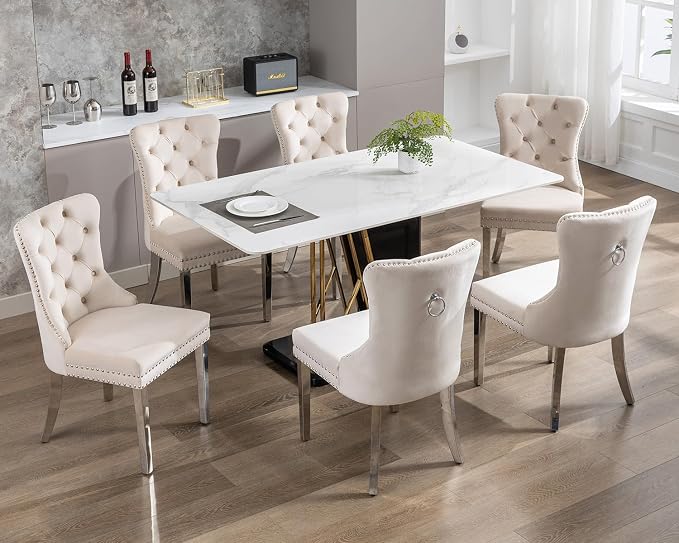 KCC Velvet Dining Chairs Set of 4, Upholstered High-end Tufted Dining Room Chair - Image 9