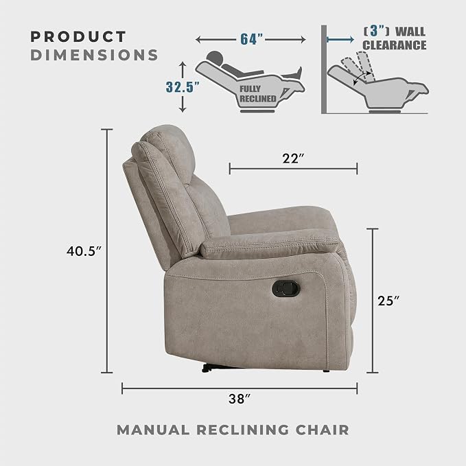 Lexicon Manual Recliner Chair, Polished Microfiber Reclining Sofa Chair - Image 2