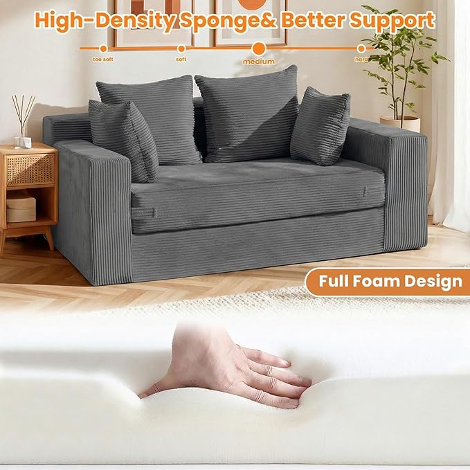 Winzon Boneless Loveseat, 3 in 1 Convertible Sofa Bed Sleeper Sofa Floor Futon - Image 4