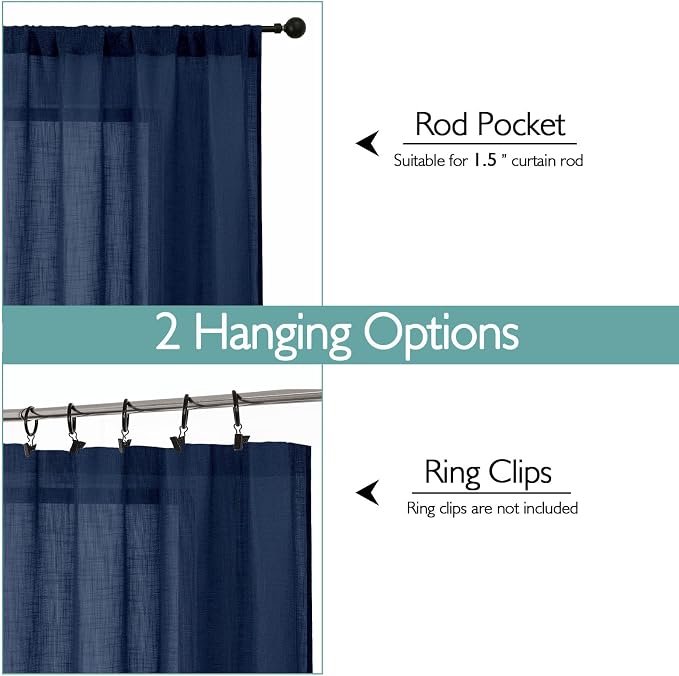 Chyhomenyc Navy Blue Semi Sheer Curtains 54 Inch Length - Image 4