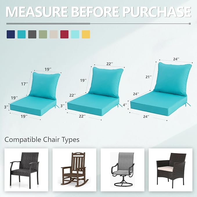 19x19 Inch Patio Chair Cushions Set of 2, Outdoor Furniture Cushions - Image 7