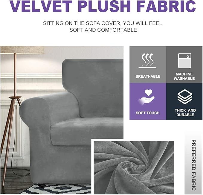 ZNSAYOTX Luxury Velvet Sofa Cover 3 Piece Stretch Loveseat Covers - Image 3