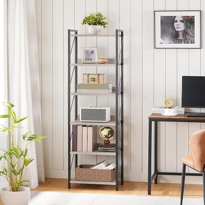 HOOBRO Bookshelf, 6-Tier Industrial Bookcase, Book Shelf Storage Organizer - Image 2