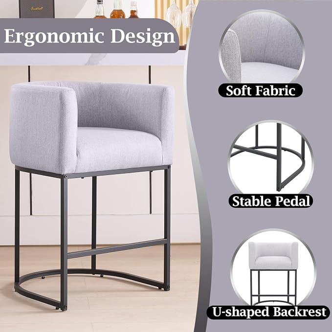 ClinQ 26" H Counter Height Bar Stools Set of 2, Modern Barrel Counter Stools - Image 3