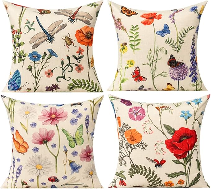 All Smiles Outdoor Patio Throw Pillow Covers 18x18 Set of 4 Spring Summer by AllSmiles