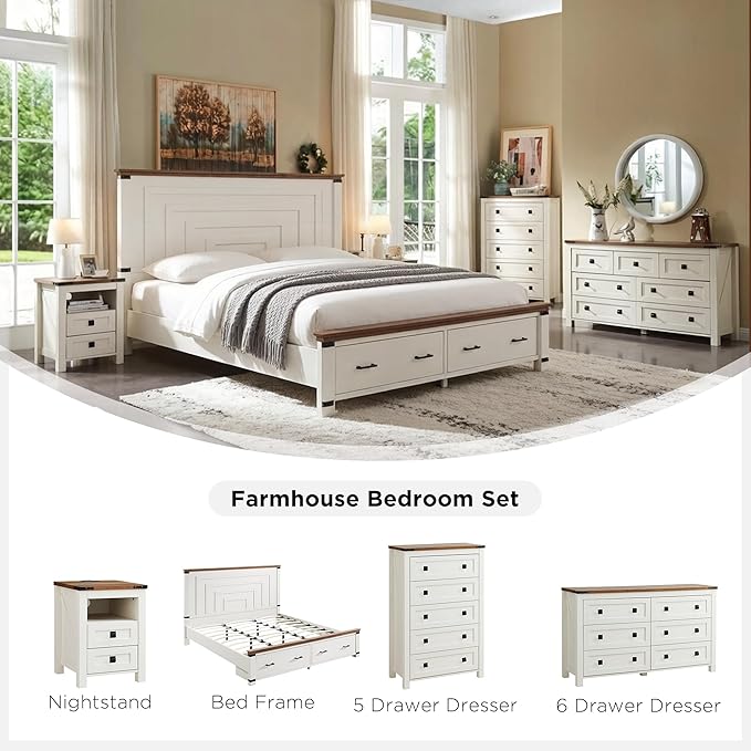 T4TREAM Farmhouse Nightstand Set of 2, Rustic End Table - Image 6