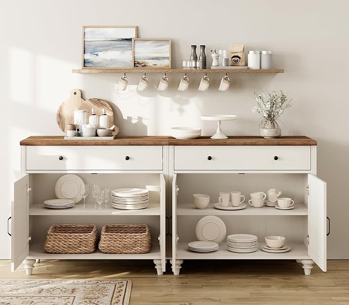 WAMAPT Buffet Cabinet with 8 Doors and 4 Drawers, Large Coffee Bar Table Wood - Image 3