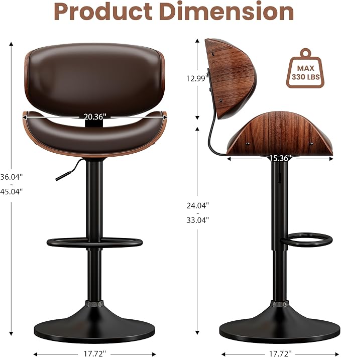 YaFiti Swivel Bar Stools for Kitchen Counter, Adjustable Bentwood Barstools - Image 2