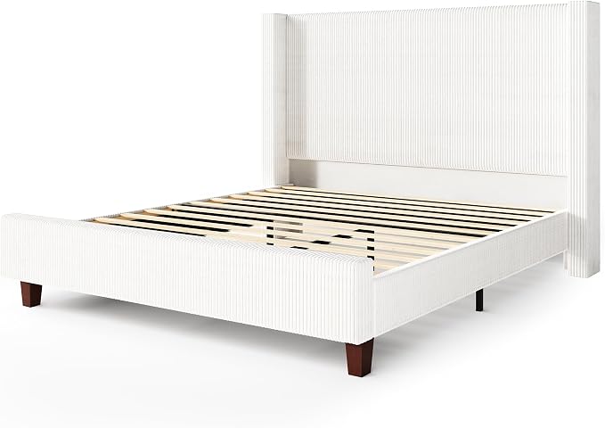 HOWE Queen Size Bed Frame with 50.8" Tall Wingback Headboard, Modern Corduroy - Image 8