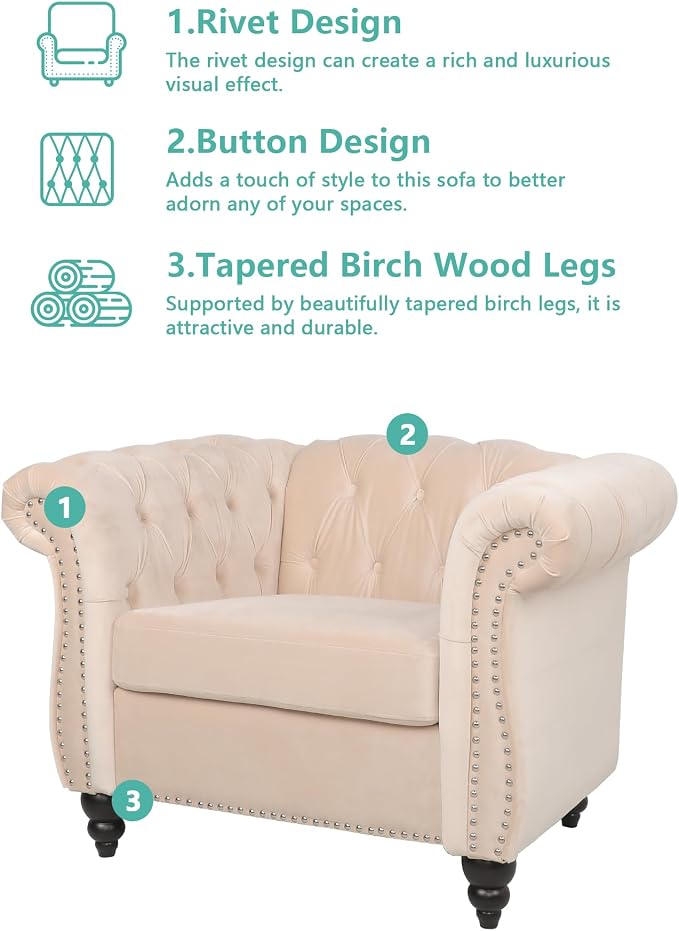 QHITTY 2 Piece Living Room Set, Sectional Chesterfield Sofa Chair Contemporary - Image 3