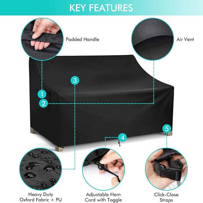 WLEAFJ Patio Sofa Cover Waterproof, 3-Seater Outdoor Sofa Cover, Heavy Duty - Image 3