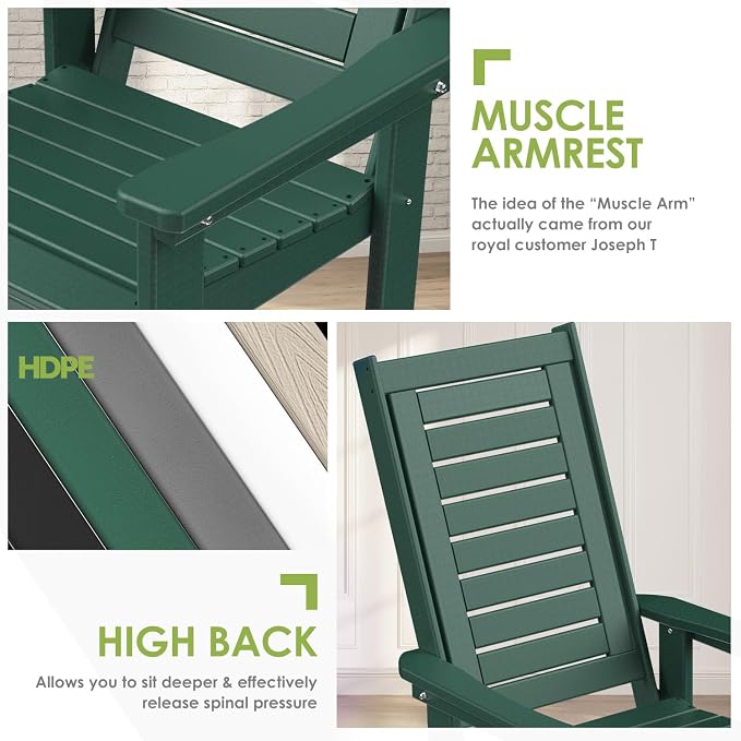 GREENVINES Outdoor Rocking Chairs | Set of 2 | Porch Rocker | HDPE Plastic | - Image 7