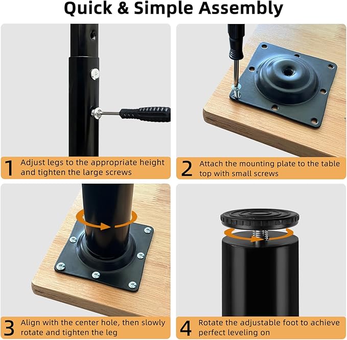 QLLY Adjustable Metal Table Leg, 24-40 inch, Home Office DIY Desk Leg, - Image 5