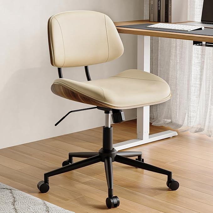Armless Office Chair with Wheels, PU Leather Adjustable Height Desk Chair by BERYTH