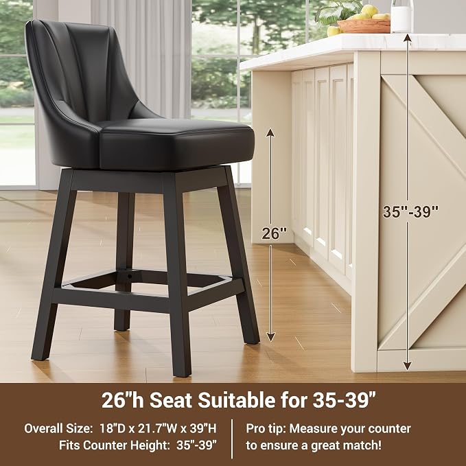 YaFiti Swivel Bar Stools Set of 4, 26 Inch Counter Height Bar Stools - Image 6