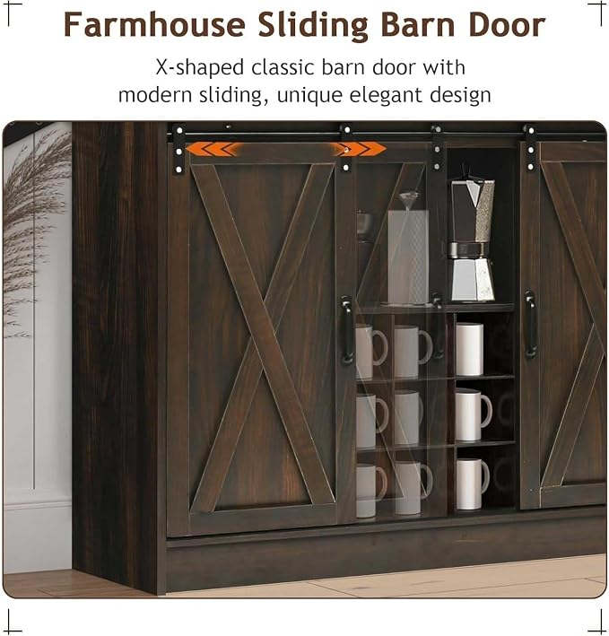 4ever2buy 72" Farmhouse Coffee Bar Cabinet - Image 5