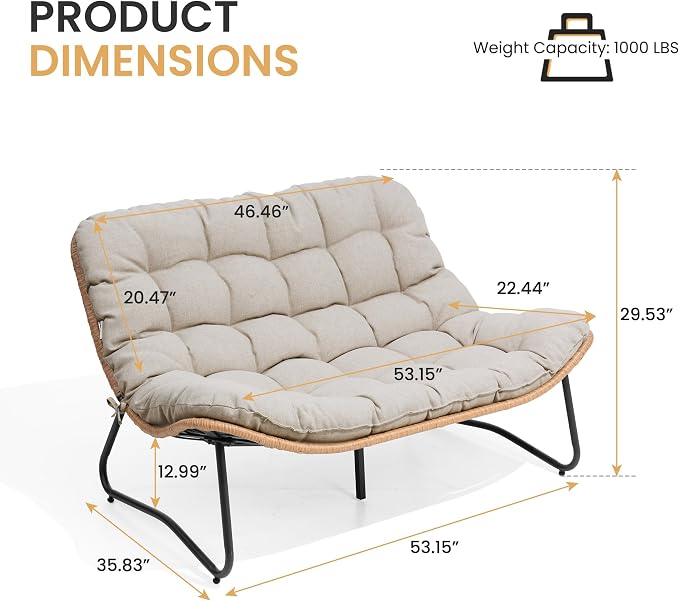 Crestlive Products Outdoor Loveseat 2PCS, Patio Conversation Set, All-Weather - Image 2