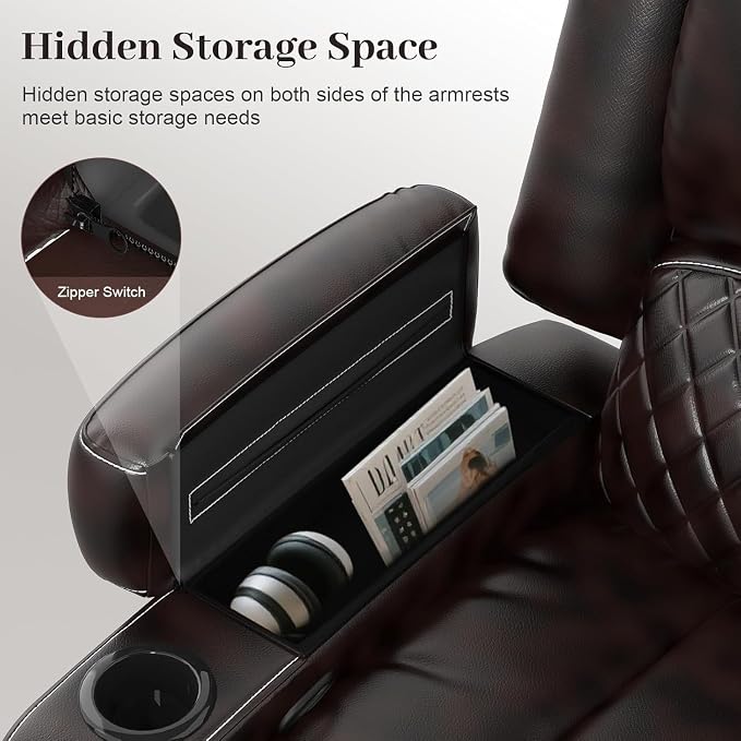 Yolsali Home Theater Seating Reclining Sectional Sofa, 5 Seats Soft Leather - Image 9