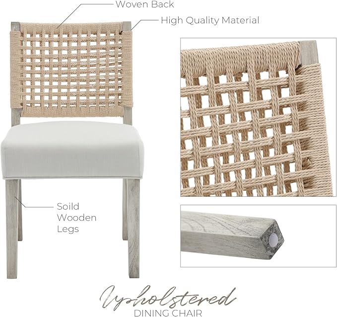 LZAREAL Farmhouse Dining Chairs Set of 4 Linen Fabric Upholstered Accent Side - Image 5