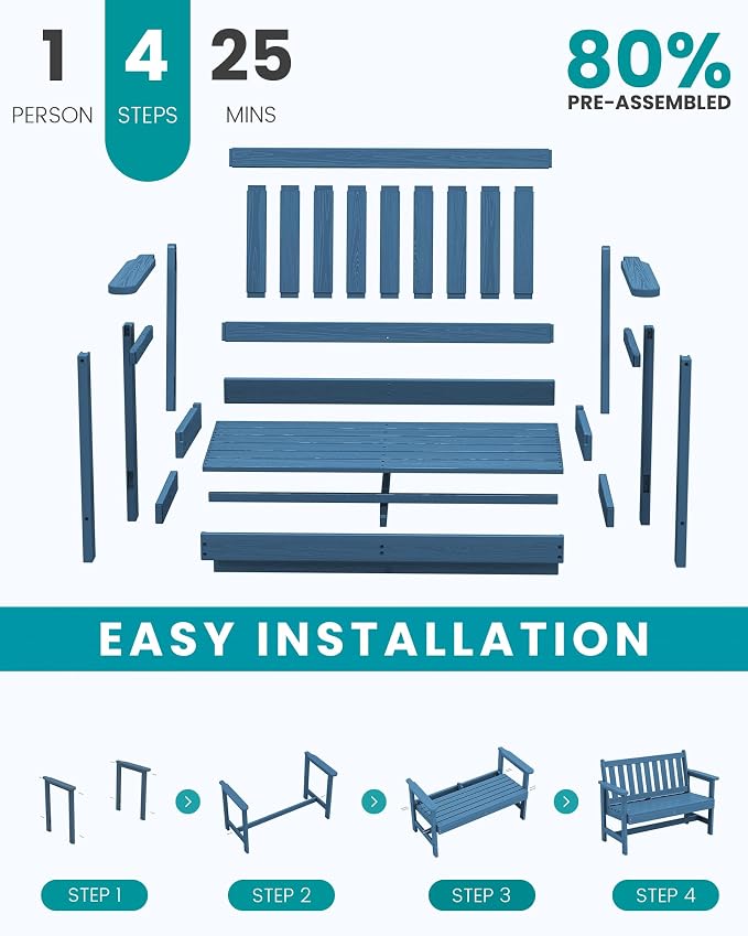 SERWALL HDPE Outdoor Benches Weatherproof, 2-Person Garden Bench - Image 8