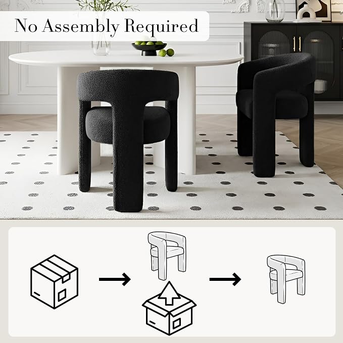 Black Dining Chairs Set of 4, Upholstered Sherpa Barrel Chairs - Image 3