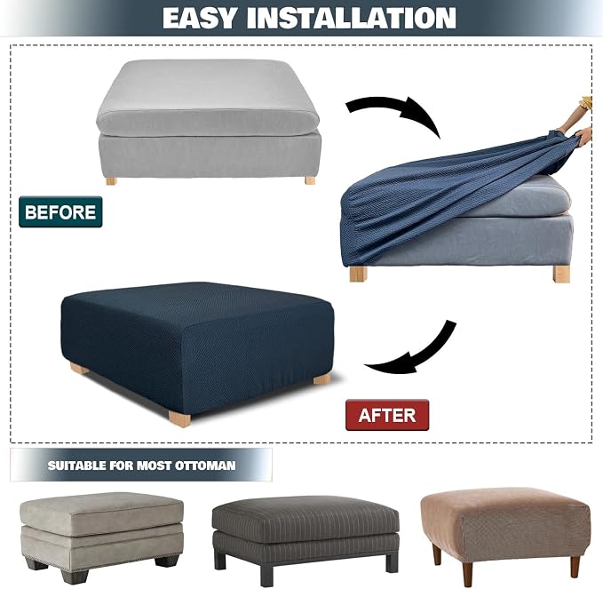 NeColorLife Square Ottoman Cover Jacquard Fabric Ottoman Slipcover Thick - Image 5