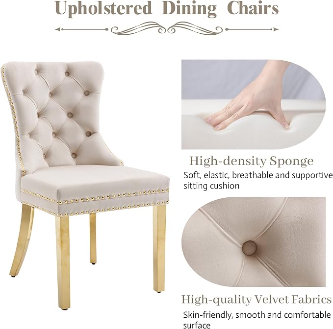 KCC Velvet Dining Chairs Set of 6, Upholstered High-end Tufted Dining Chair - Image 4