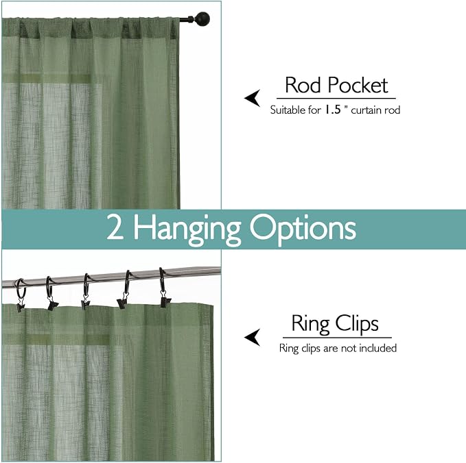 Chyhomenyc Sage Green Semi Sheer Curtains 84 Inches Long 2 Panels Set, Light - Image 4