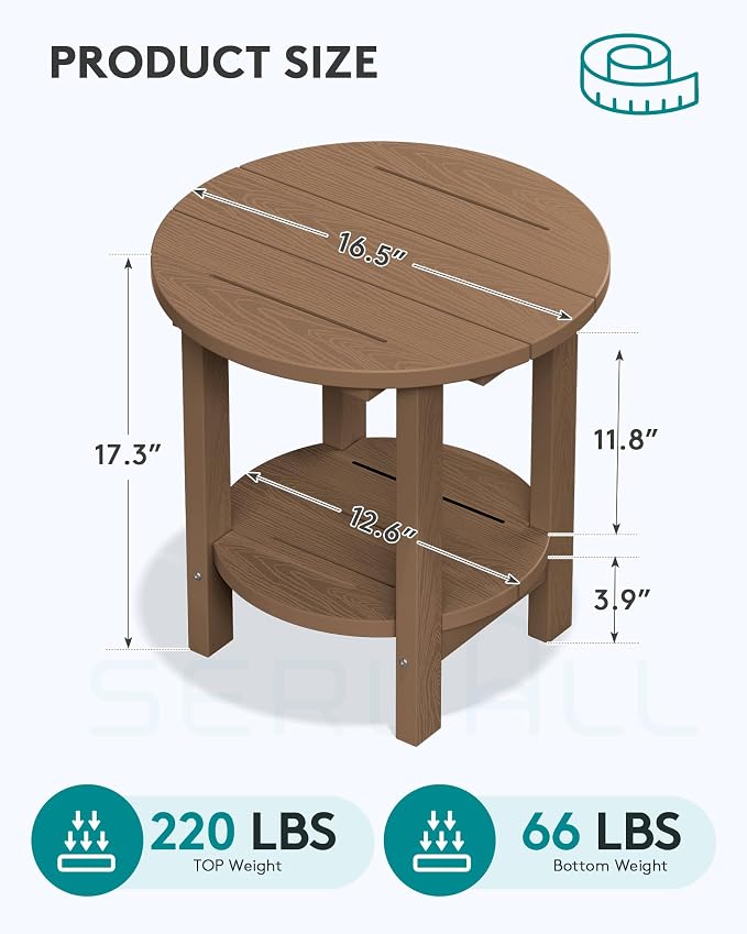 SERWALL Round Outdoor Side Table Set of 2, HDPE Small Adirondack Double End - Image 3