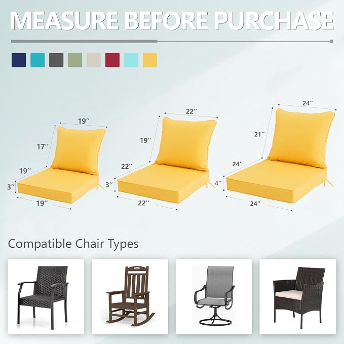 22x22 Inch Patio Chair Cushions Set of 2, Outdoor Furniture Cushions - Image 8