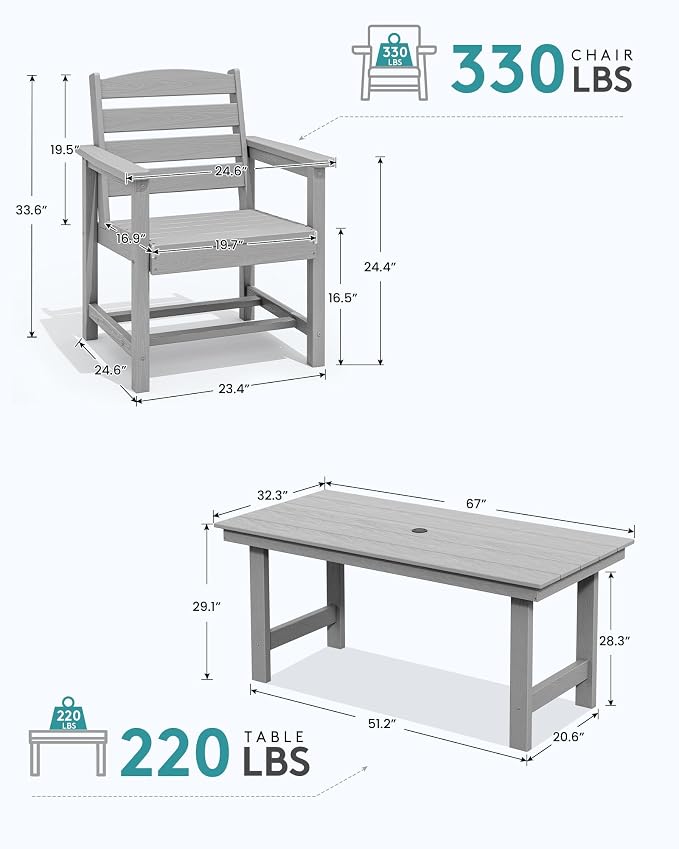 SERWALL Outdoor HDPE Dining Table Set, 7-Piece Outdoor Dining Table Sets - Image 2