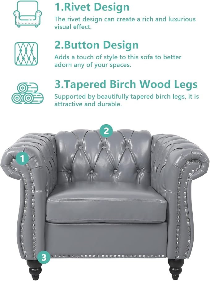 QHITTY 3 Piece Living Room Set, Sectional Chesterfield Sofa Chair Contemporary - Image 3