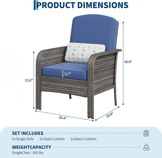 GAOMON 2-Piece Outdoor Patio Furniture Set, Rattan Lounge Chairs - Image 3